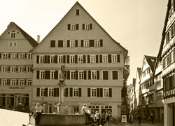 Beispiel für Restaurierung, Sanierung, Denkmalpflege der vav Fischer-Bumiller G.b.R. Frankfurt am Main. Holzmarkt in Tübingen in Gold.