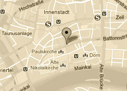 GoogleMap Ausschnitt in Gold. Lage der vav Fischer-Bumiller G.b.R. in Frankfurt am Main.